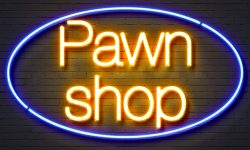 Pawn,Shop,Neon,Sign,On,Brick,Wall,Background